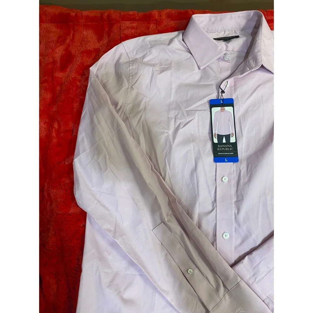 Banana Republic‎ Slim Fit Stretch Poplin Shirt Mens Large Pink Long Sleeve NWT